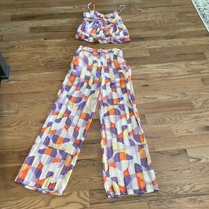 g.p.d. Women Abstract Geometric Print 2 Piece Set Crop Top Wide Leg Pants XS